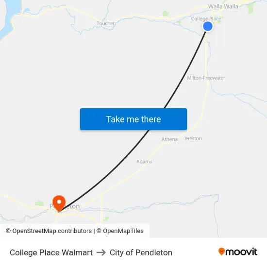 College Place Walmart to City of Pendleton map