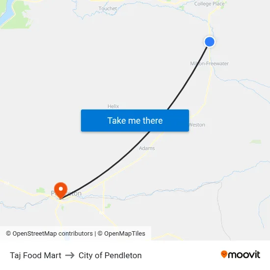 Taj Food Mart to City of Pendleton map