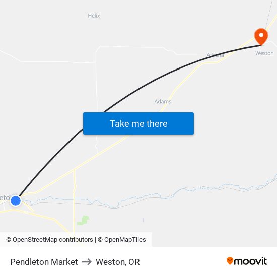 Pendleton Market to Weston, OR map