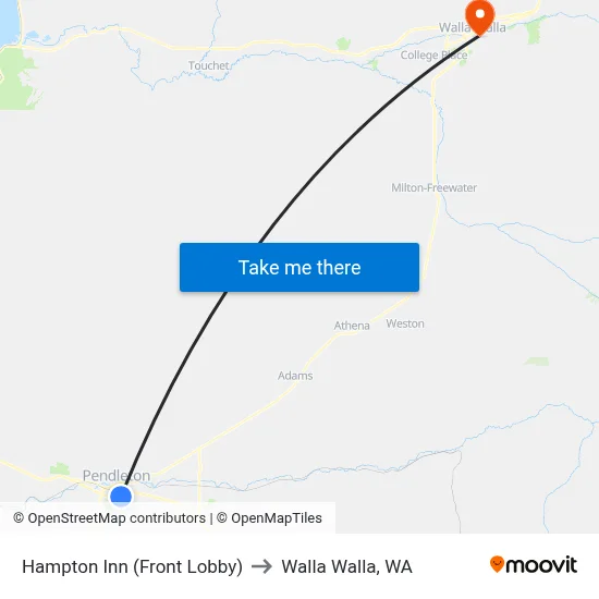 Hampton Inn (Front Lobby) to Walla Walla, WA map