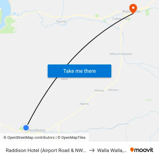Raddison Hotel (Airport Road & NW C Ave) to Walla Walla, WA map