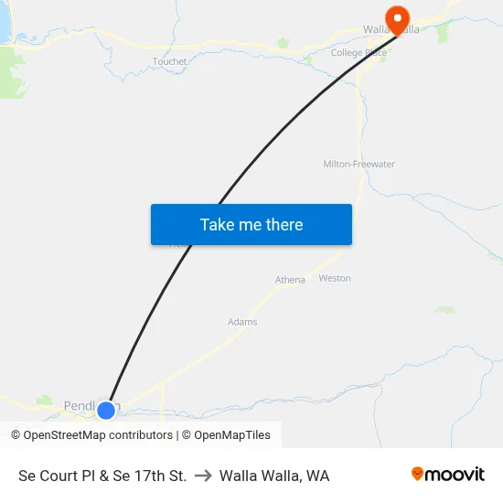 Se Court Pl & Se 17th St. to Walla Walla, WA map