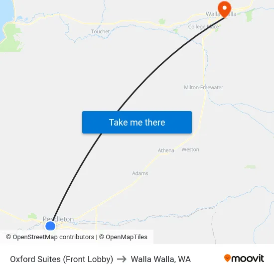 Oxford Suites (Front Lobby) to Walla Walla, WA map