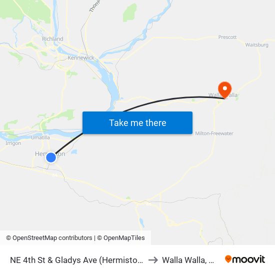 NE 4th St & Gladys Ave (Hermiston) to Walla Walla, WA map