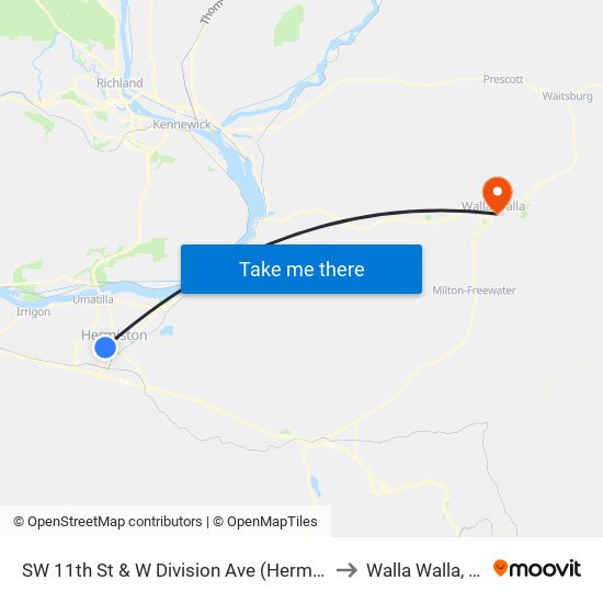 SW 11th St & W Division Ave (Hermiston) to Walla Walla, WA map