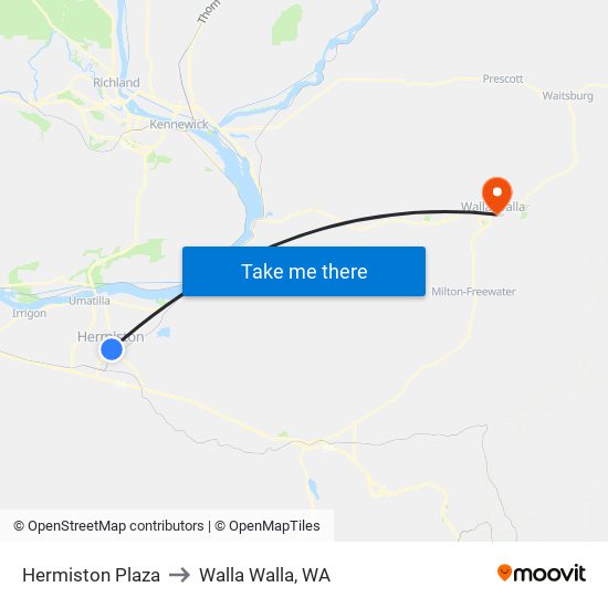 Hermiston Plaza to Walla Walla, WA map