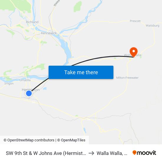 SW 9th St & W Johns Ave (Hermiston) to Walla Walla, WA map