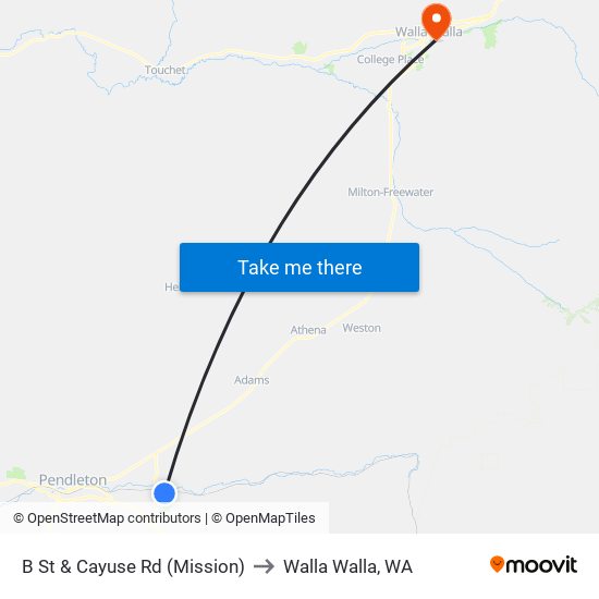 B St & Cayuse Rd (Mission) to Walla Walla, WA map