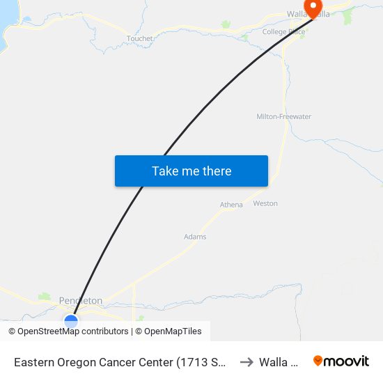 Eastern Oregon Cancer Center (1713 SW 24th/Sidewalk After Driveway) to Walla Walla, WA map