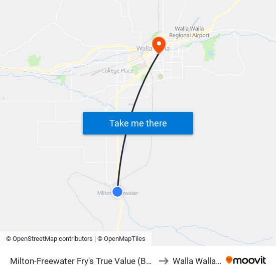 Milton-Freewater Fry's True Value (Bus Shelter) to Walla Walla, WA map