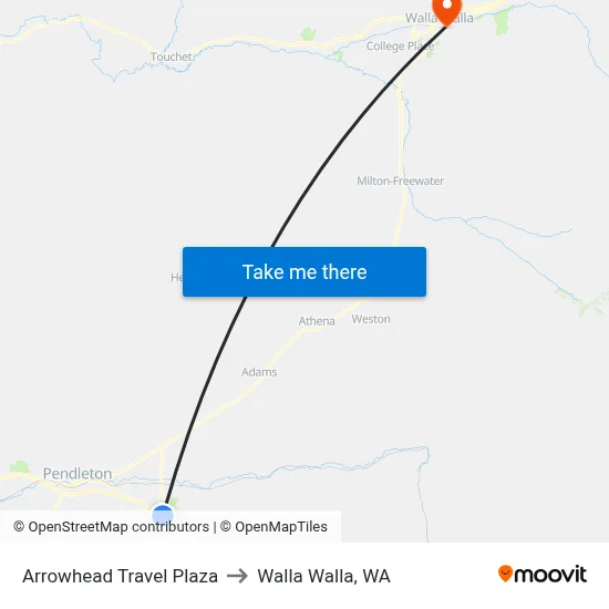 Arrowhead Travel Plaza to Walla Walla, WA map