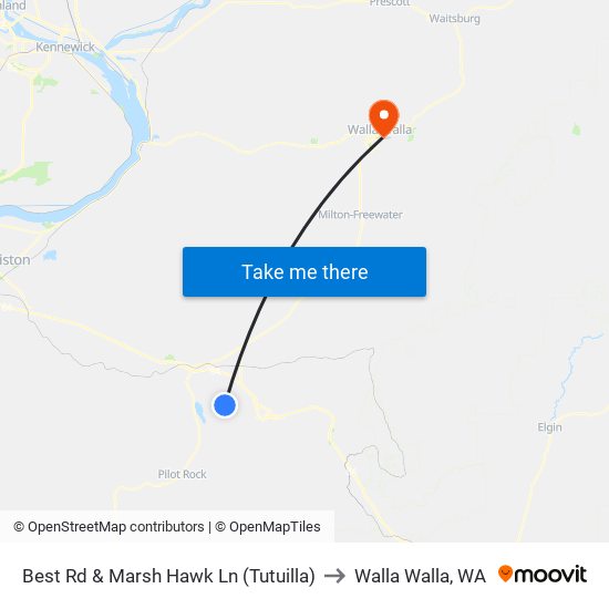 Best Rd & Marsh Hawk Ln (Tutuilla) to Walla Walla, WA map