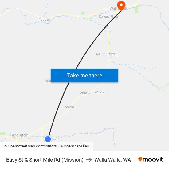 Easy St & Short Mile Rd (Mission) to Walla Walla, WA map