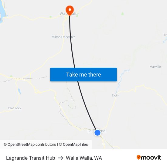 Lagrande Transit Hub to Walla Walla, WA map