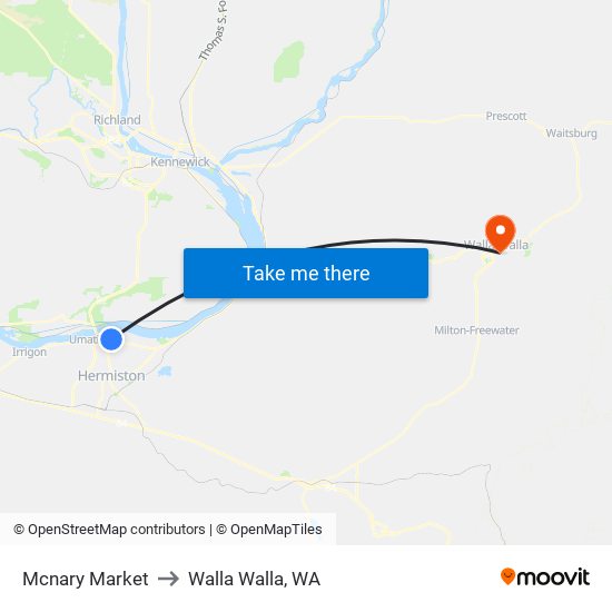 Mcnary Market to Walla Walla, WA map