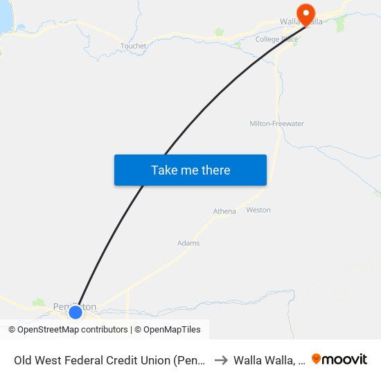 Old West Federal Credit Union (Pendleton) to Walla Walla, WA map