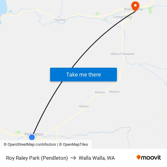 Roy Raley Park (Pendleton) to Walla Walla, WA map