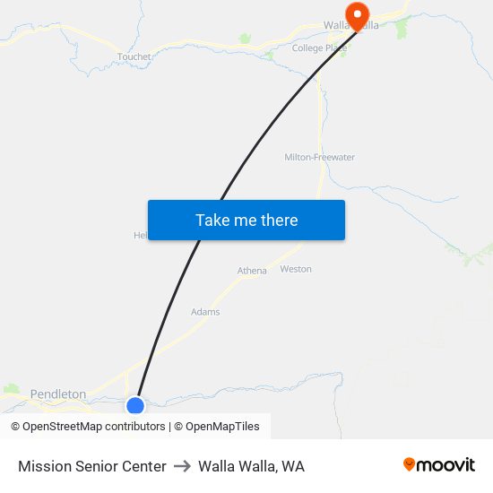 Mission Senior Center to Walla Walla, WA map