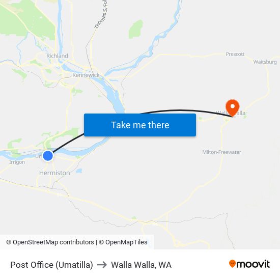 Post Office (Umatilla) to Walla Walla, WA map