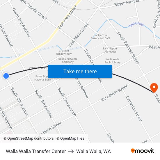 Walla Walla Transfer Center to Walla Walla, WA map