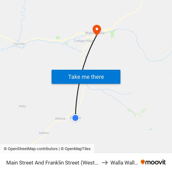 Main Street And Franklin Street (Weston Post Office) to Walla Walla, WA map