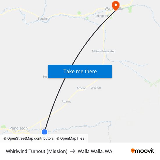 Whirlwind Turnout (Mission) to Walla Walla, WA map