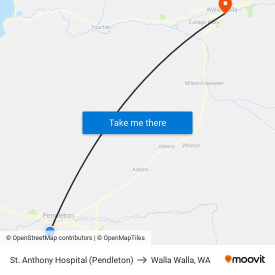St. Anthony Hospital (Pendleton) to Walla Walla, WA map