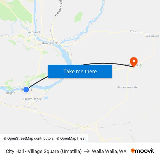 City Hall - Village Square (Umatilla) to Walla Walla, WA map