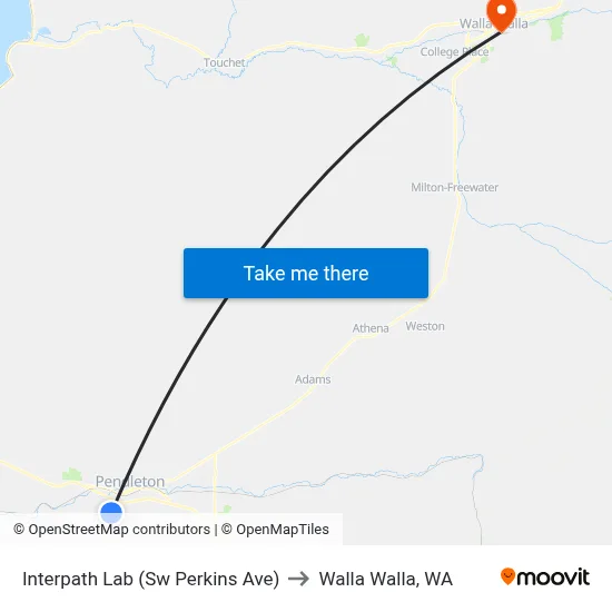 Interpath Lab (Sw Perkins Ave) to Walla Walla, WA map
