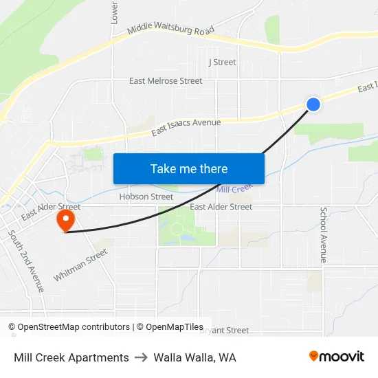 Mill Creek Apartments to Walla Walla, WA map