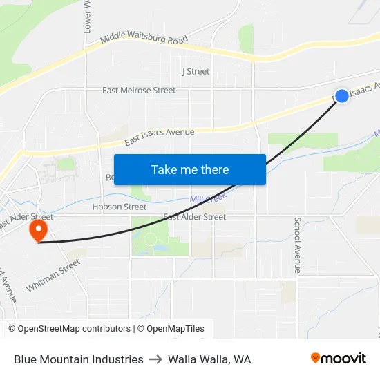 Blue Mountain Industries to Walla Walla, WA map