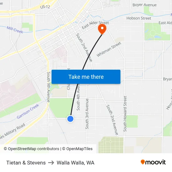 Tietan & Stevens to Walla Walla, WA map