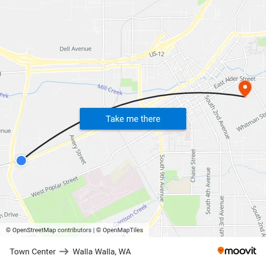 Town Center to Walla Walla, WA map