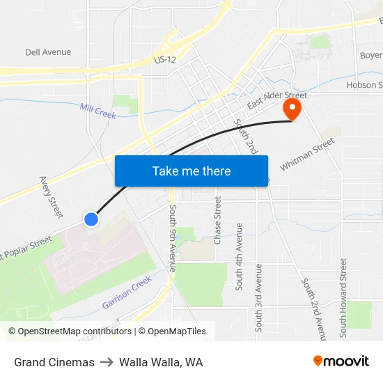 Grand Cinemas to Walla Walla, WA map
