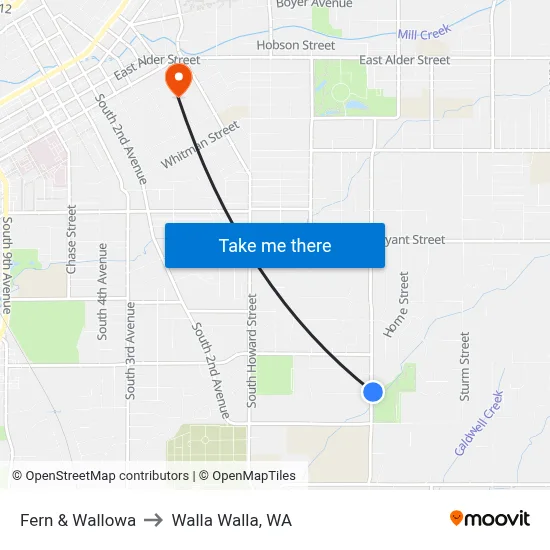 Fern & Wallowa to Walla Walla, WA map