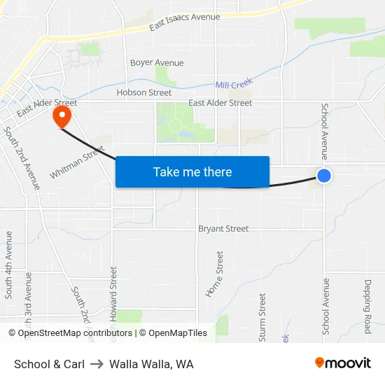 School & Carl to Walla Walla, WA map