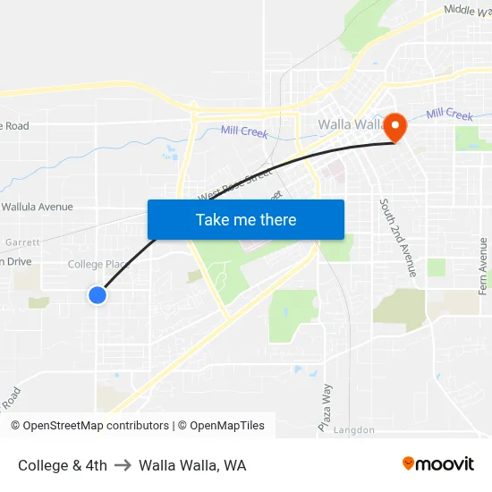 College & 4th to Walla Walla, WA map