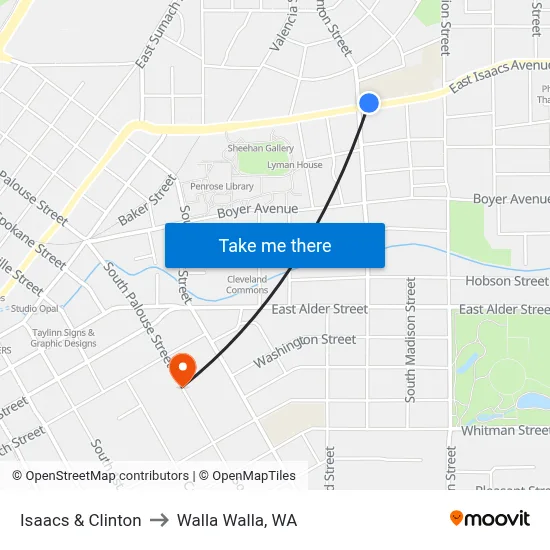 Isaacs & Clinton to Walla Walla, WA map