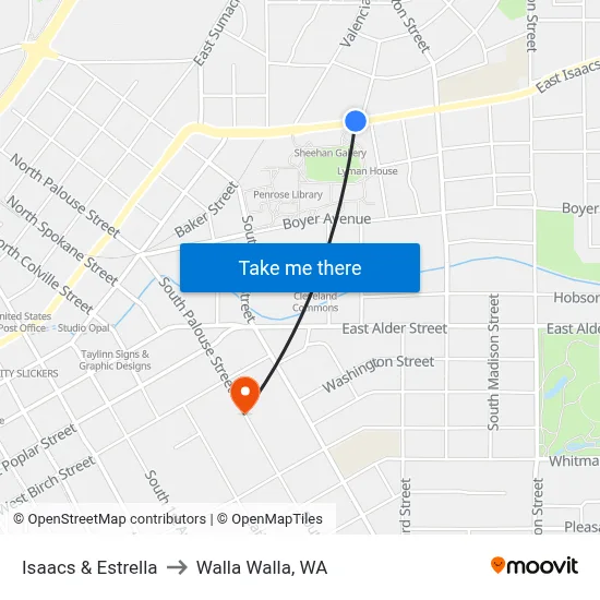 Isaacs & Estrella to Walla Walla, WA map