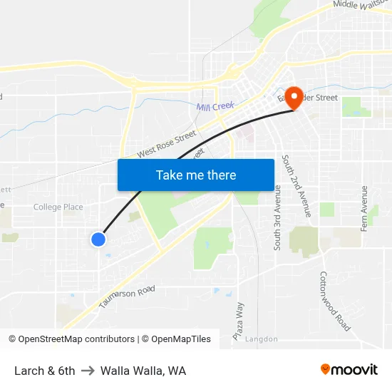 Larch & 6th to Walla Walla, WA map