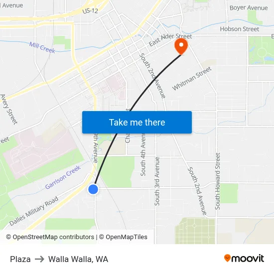 Plaza to Walla Walla, WA map