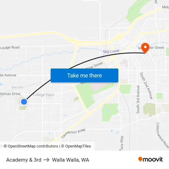 Academy & 3rd to Walla Walla, WA map