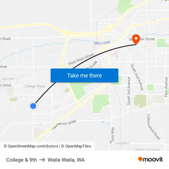 College & 9th to Walla Walla, WA map