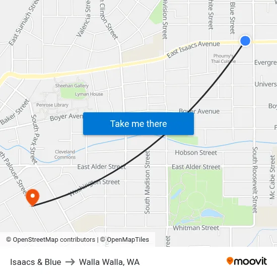 Isaacs &  Blue to Walla Walla, WA map