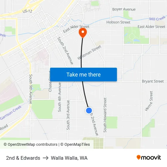 2nd & Edwards to Walla Walla, WA map