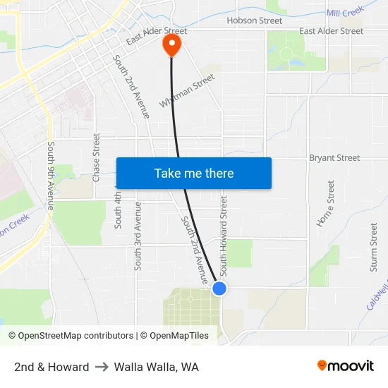 2nd & Howard to Walla Walla, WA map
