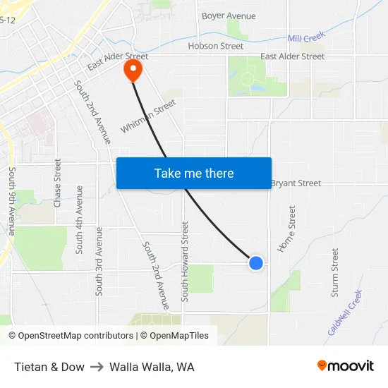 Tietan & Dow to Walla Walla, WA map