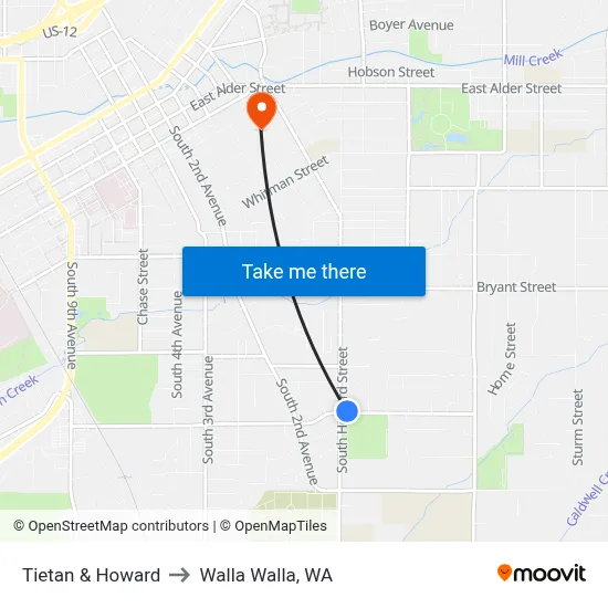Tietan & Howard to Walla Walla, WA map