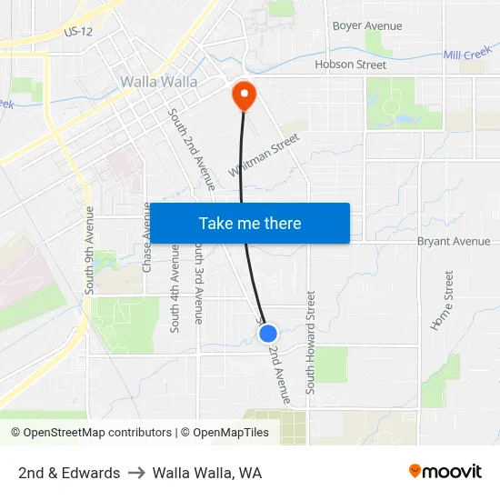2nd & Edwards to Walla Walla, WA map