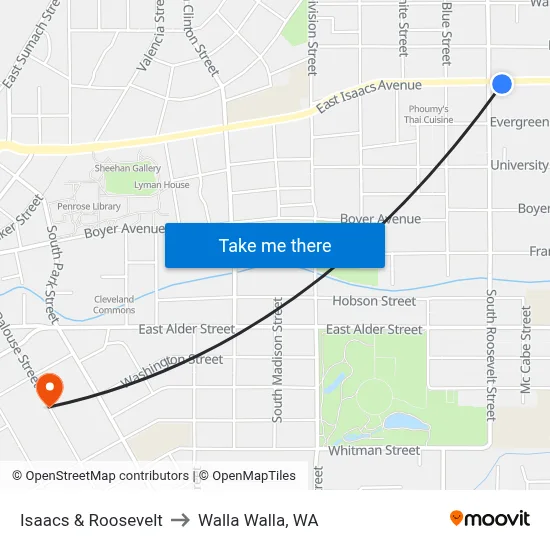 Isaacs & Roosevelt to Walla Walla, WA map